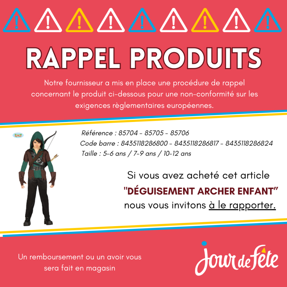 Rappel produit sur le déguisement d'archer pour enfant